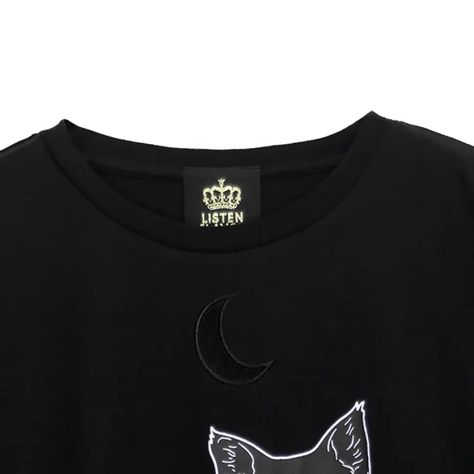 LISTEN FLAVOR Dangerous Black Cat Sheer Switching Top