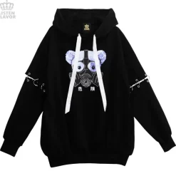 LISTEN FLAVOR Dangerous Gas Mask Bear Ring Sleeve Hoodie