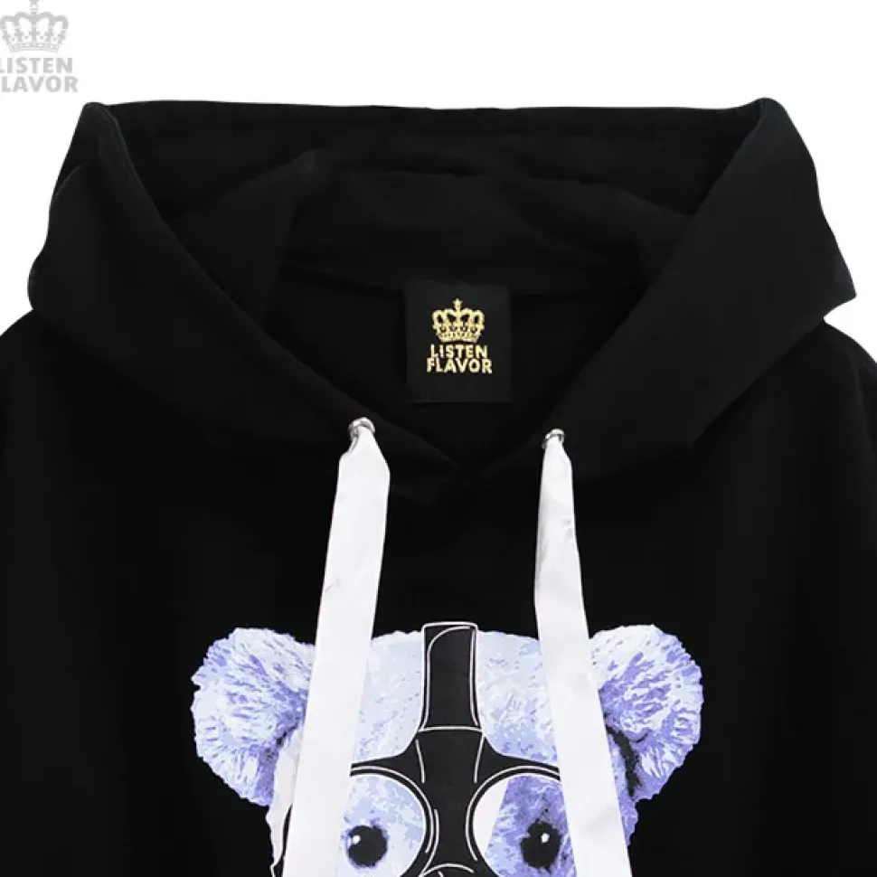 LISTEN FLAVOR Dangerous Gas Mask Bear Ring Sleeve Hoodie