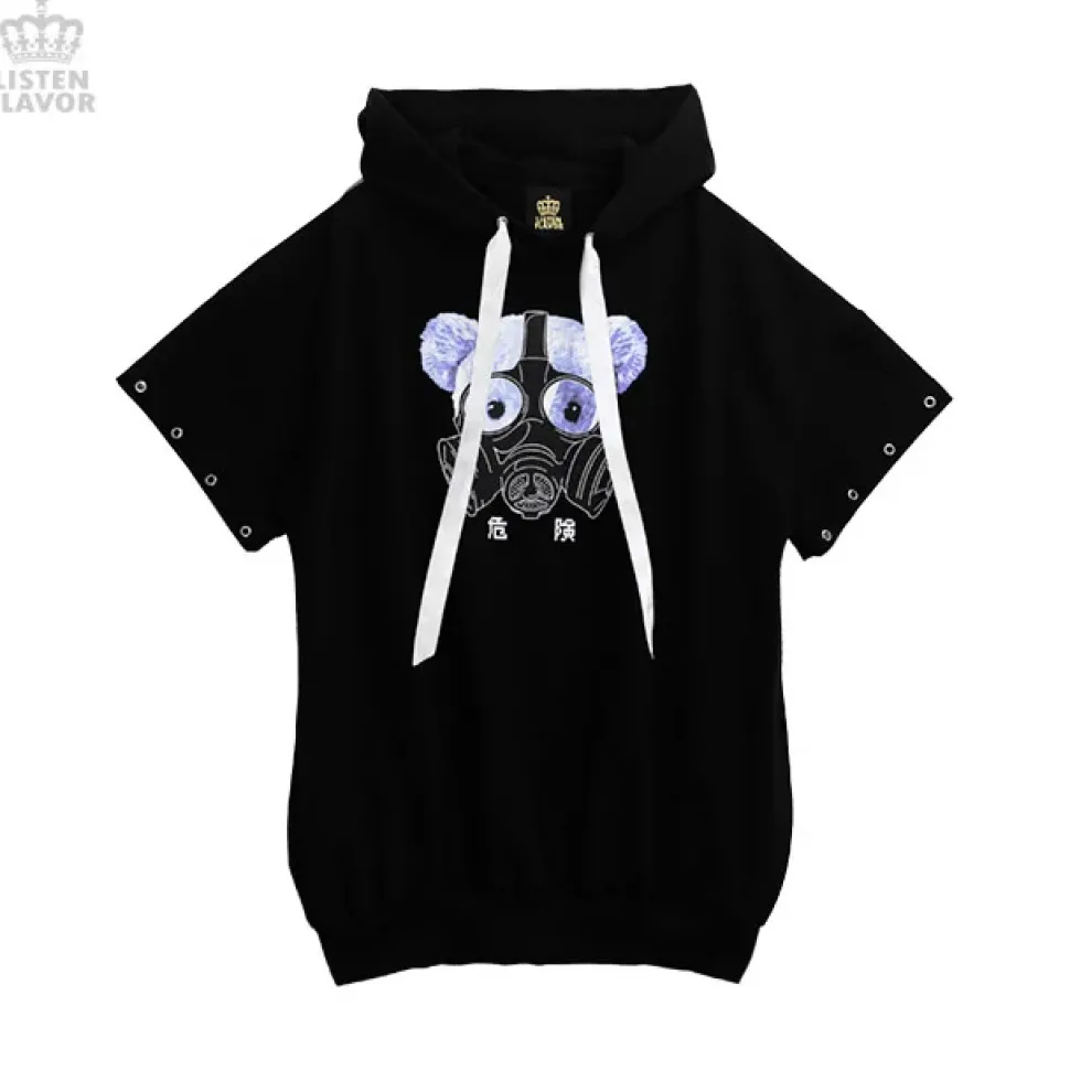 LISTEN FLAVOR Dangerous Gas Mask Bear Ring Sleeve Hoodie