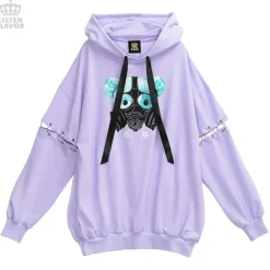 LISTEN FLAVOR Dangerous Gas Mask Bear Ring Sleeve Hoodie