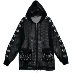 LISTEN FLAVOR Dangerous Heart Sleeve Line Mesh Zip Hoodie Black