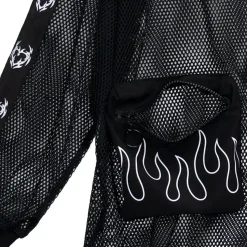 LISTEN FLAVOR Dangerous Heart Sleeve Line Mesh Zip Hoodie Black