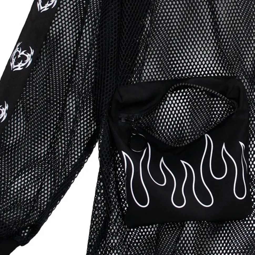 LISTEN FLAVOR Dangerous Heart Sleeve Line Mesh Zip Hoodie Black