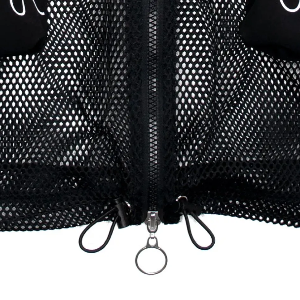 LISTEN FLAVOR Dangerous Heart Sleeve Line Mesh Zip Hoodie Black