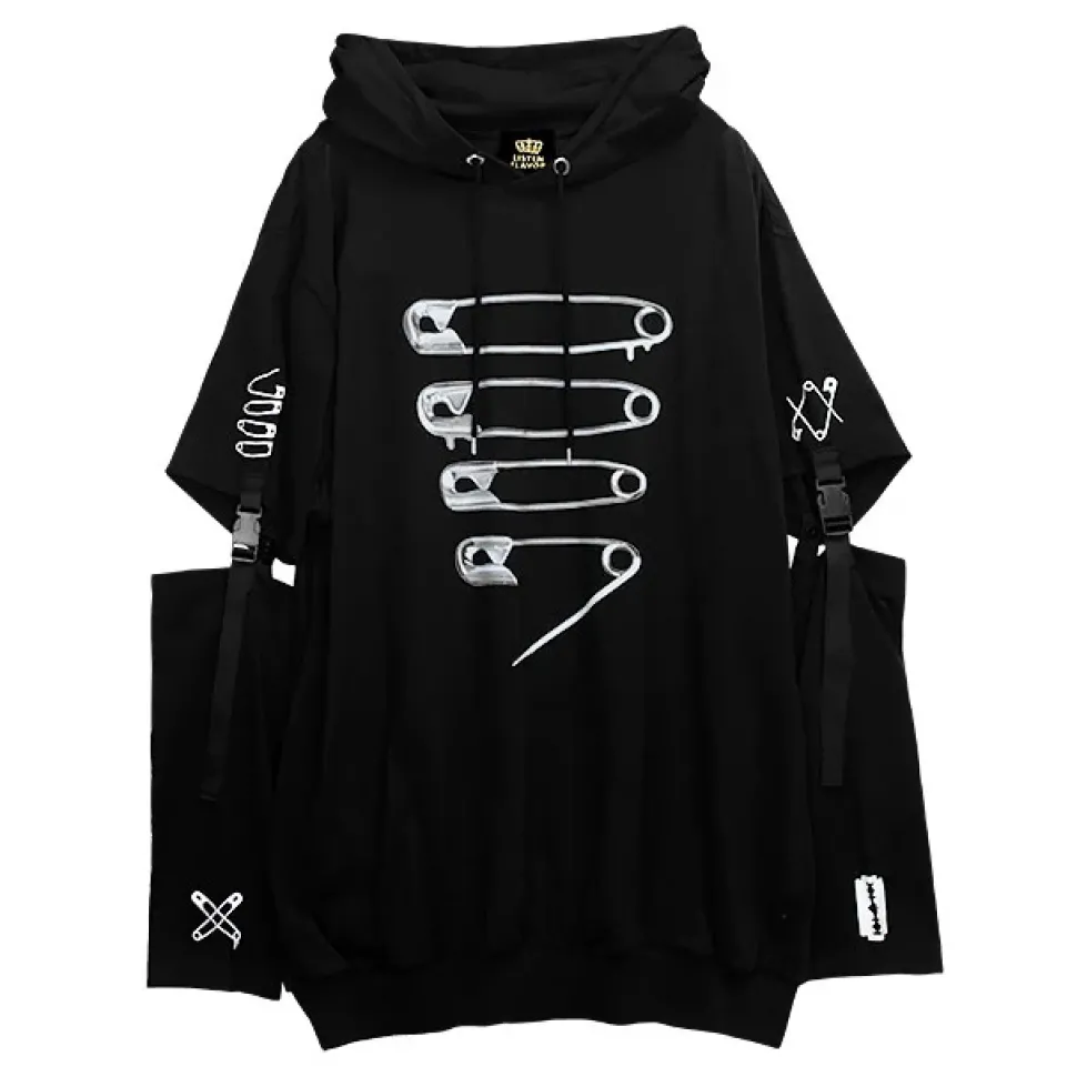 LISTEN FLAVOR Dangerous Safety Pin Separate Sleeve Hoodie