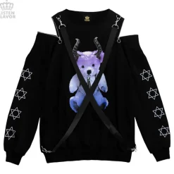 LISTEN FLAVOR Devil Bear Shoulder Zip Big Pullover w/ Straps
