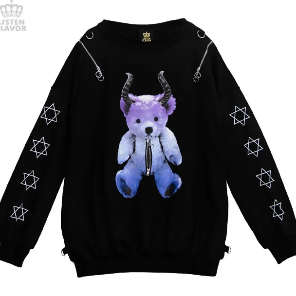 LISTEN FLAVOR Devil Bear Shoulder Zip Big Pullover w/ Straps