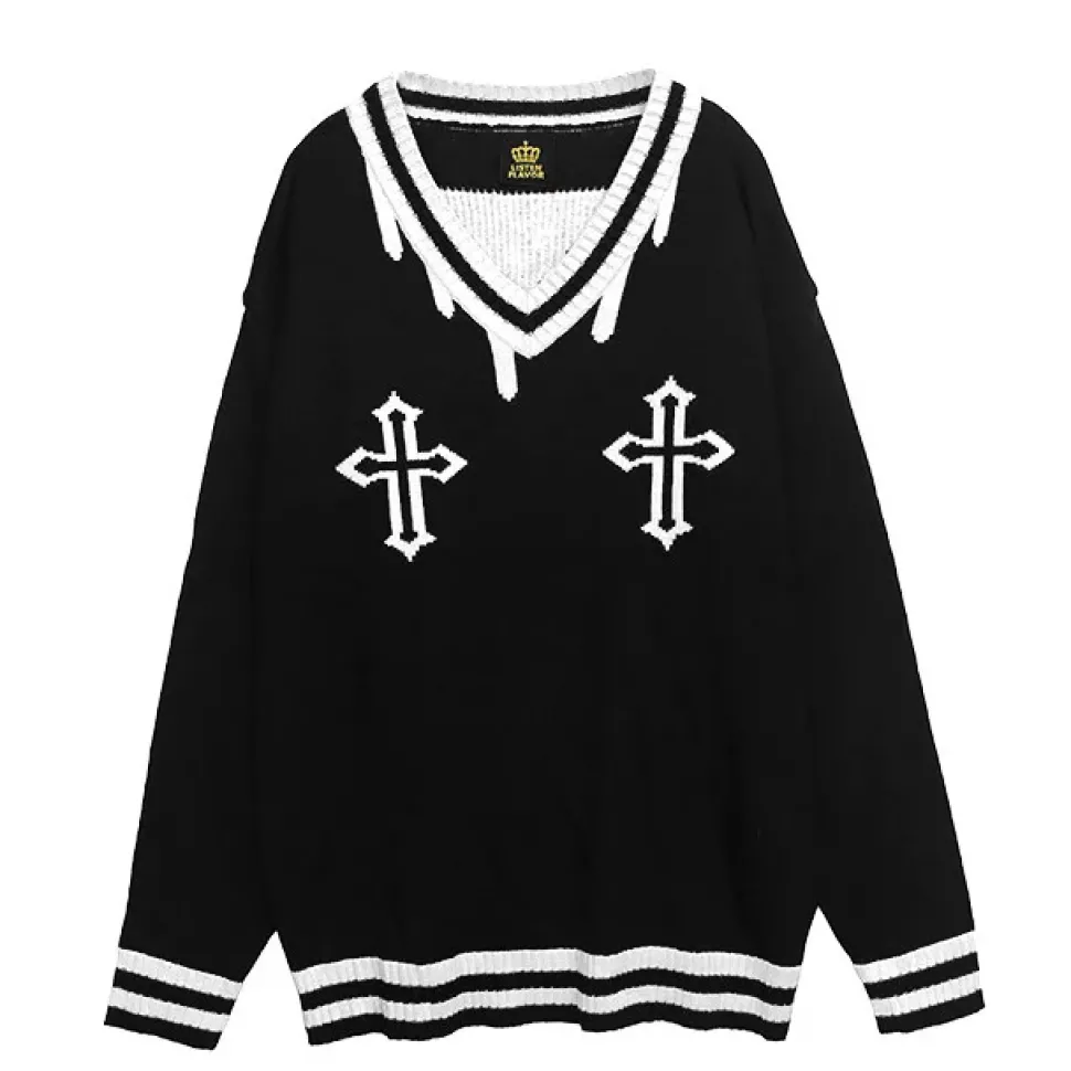 LISTEN FLAVOR Fallen Angel's Melty Line V-neckline Knit