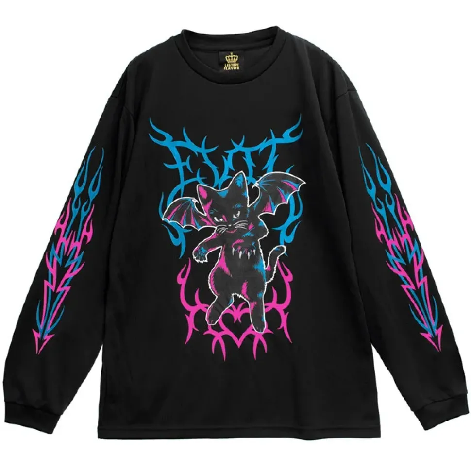 LISTEN FLAVOR Fallen Angel's Black Cat Long Sleeve T-Shirt