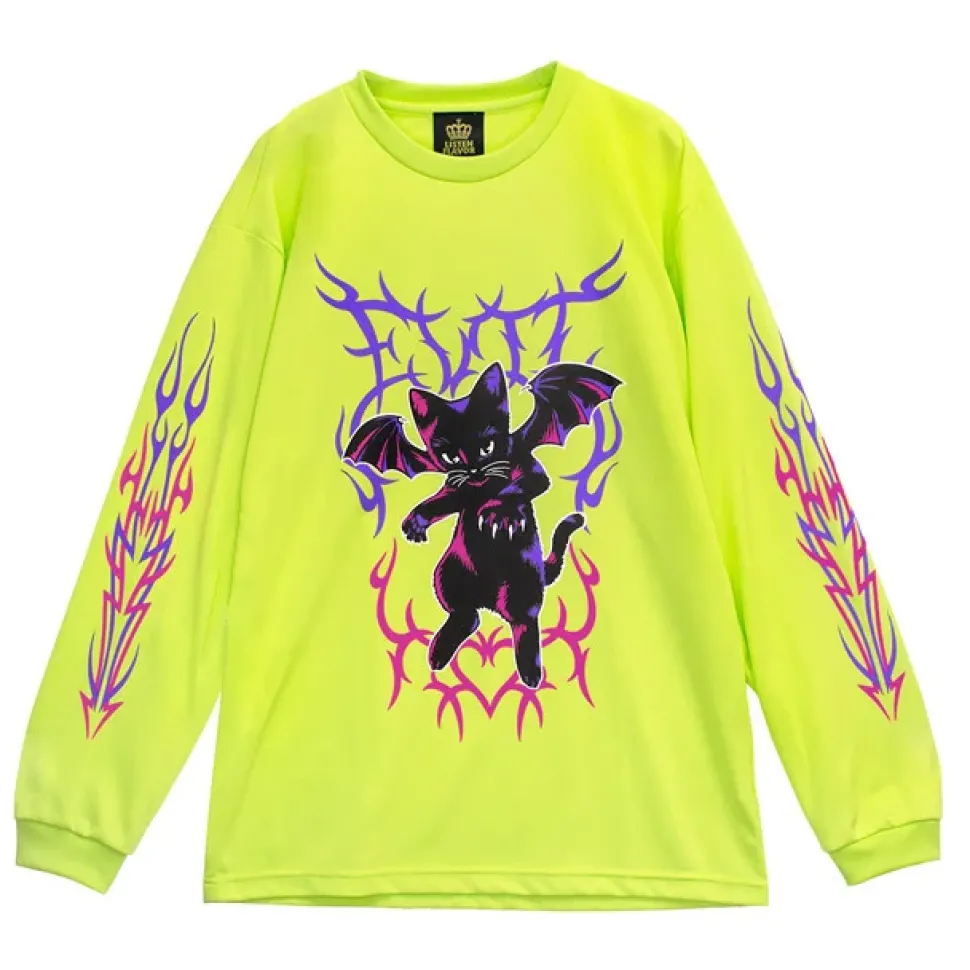 LISTEN FLAVOR Fallen Angel's Black Cat Long Sleeve T-Shirt