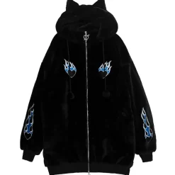 LISTEN FLAVOR Fire Heart Cat Ear Boa Blouson