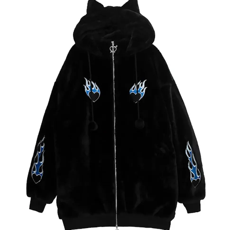 LISTEN FLAVOR Fire Heart Cat Ear Boa Blouson