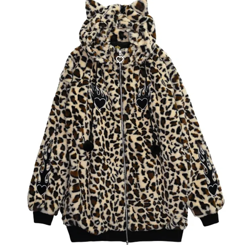 LISTEN FLAVOR Fire Heart Cat Ear Boa Blouson