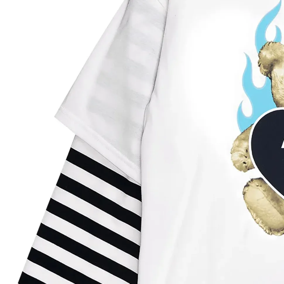 LISTEN FLAVOR Fire Heart Bear Layered-Style Long Sleeve T-Shirt
