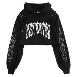 LISTEN FLAVOR Fire Sleeve Lace-Up Cropped Hoodie