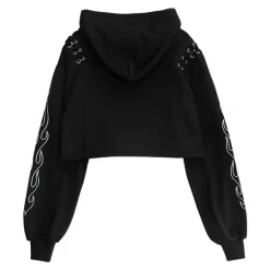 LISTEN FLAVOR Fire Sleeve Lace-Up Cropped Hoodie
