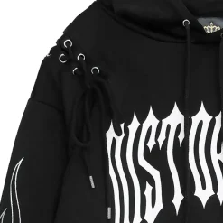 LISTEN FLAVOR Fire Sleeve Lace-Up Cropped Hoodie