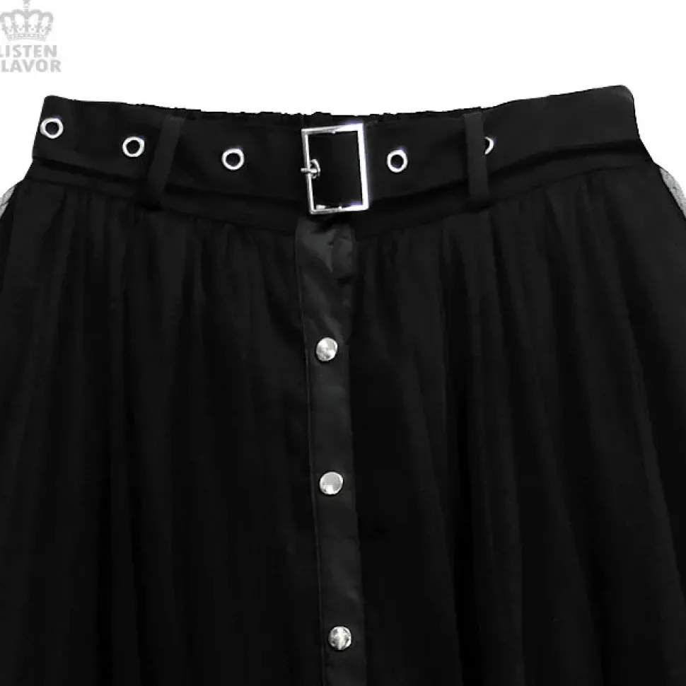 LISTEN FLAVOR Front Snap Tulle Long Skirt