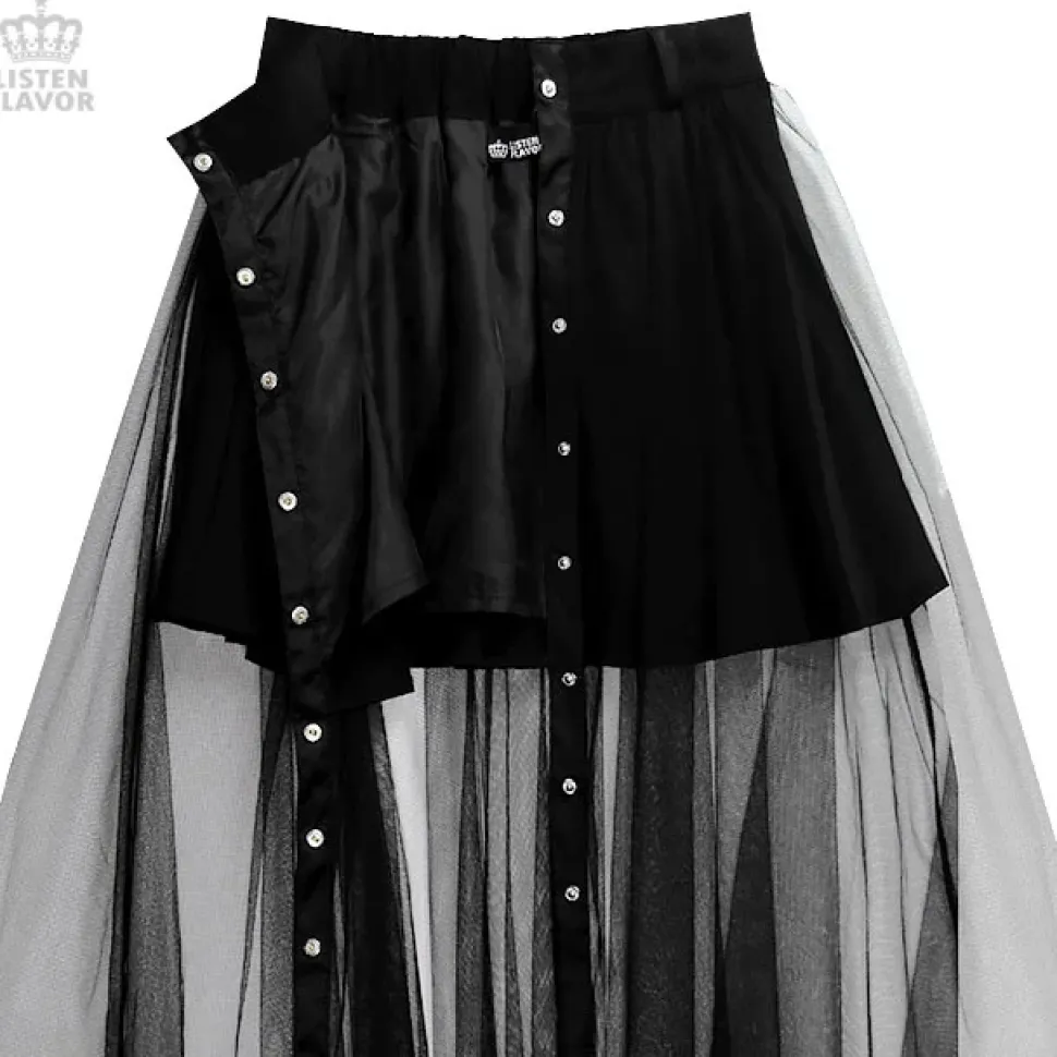 LISTEN FLAVOR Front Snap Tulle Long Skirt
