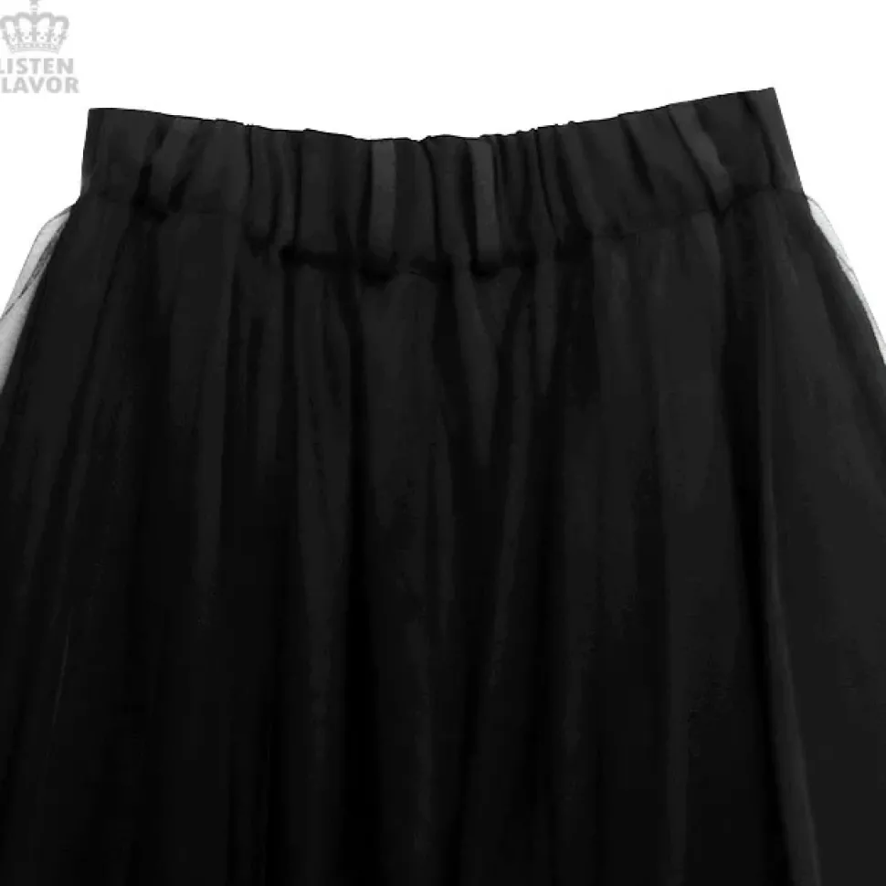 LISTEN FLAVOR Front Snap Tulle Long Skirt