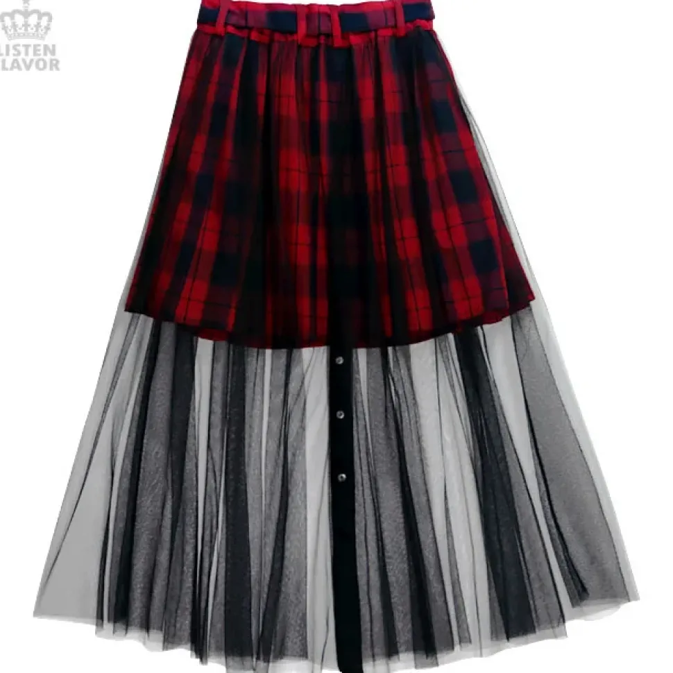 LISTEN FLAVOR Front Snap Tulle Long Skirt