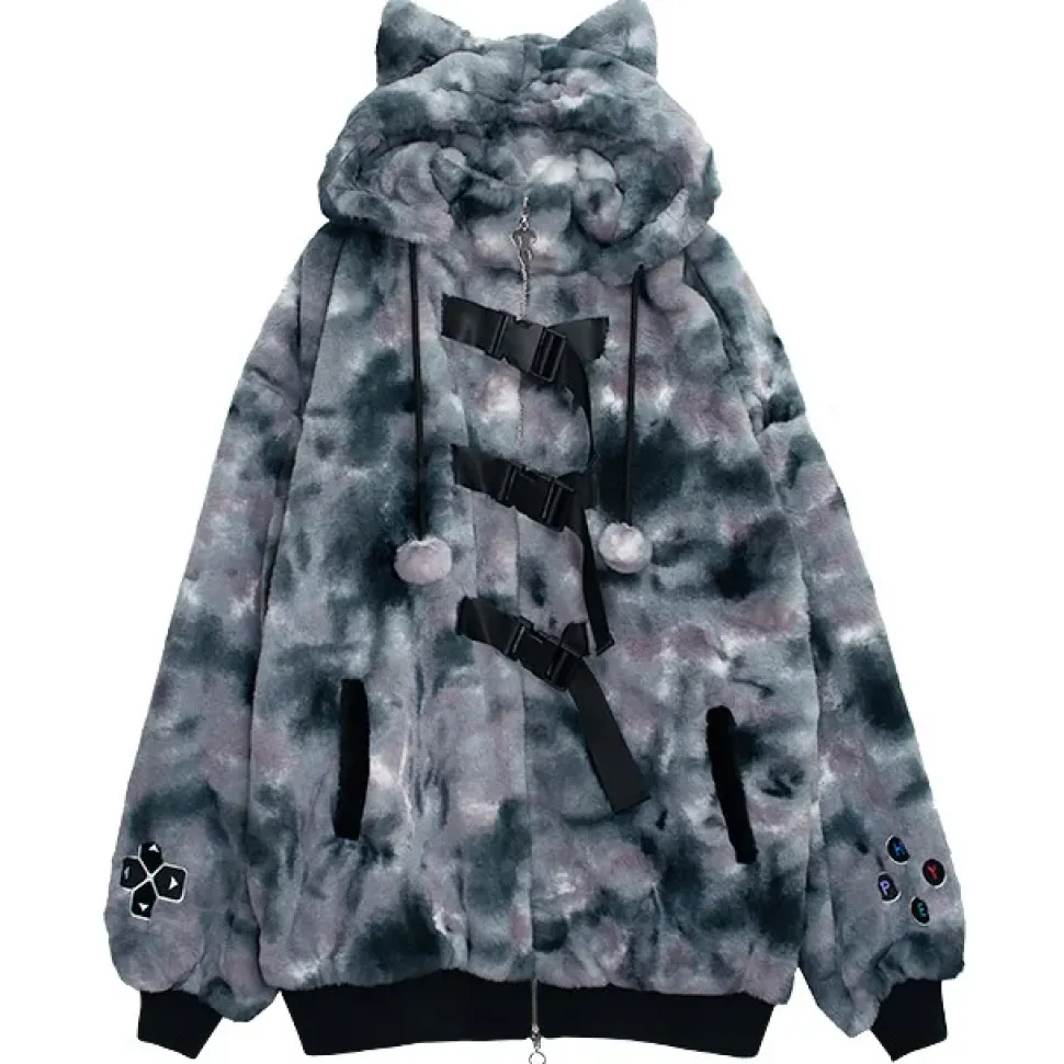 LISTEN FLAVOR Gaming Cat Ear Buckle Fur Blouson