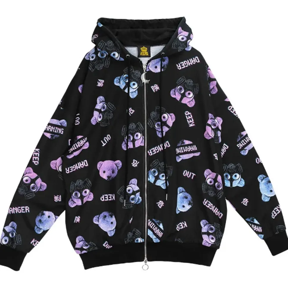 LISTEN FLAVOR Gas Mask Bear Zip Hoodie