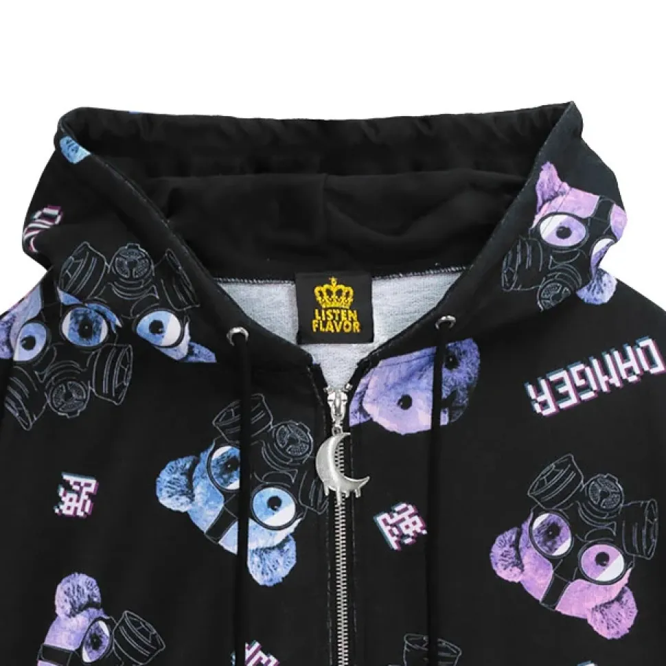 LISTEN FLAVOR Gas Mask Bear Zip Hoodie