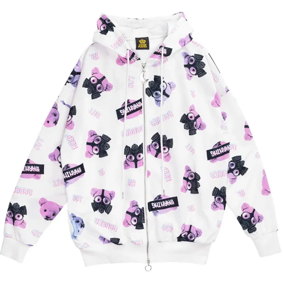 LISTEN FLAVOR Gas Mask Bear Zip Hoodie