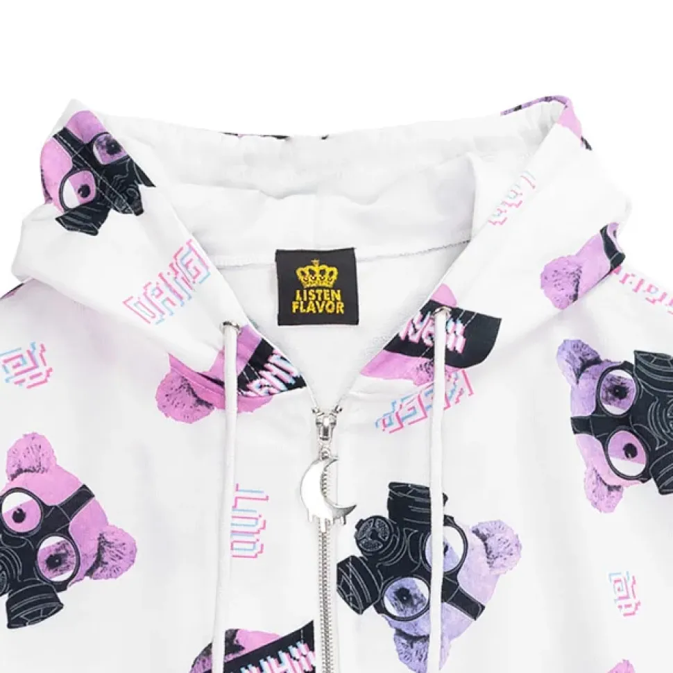 LISTEN FLAVOR Gas Mask Bear Zip Hoodie