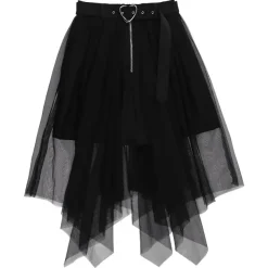 LISTEN FLAVOR Hemline Tulle Layered Skirt w/ Heart Belt