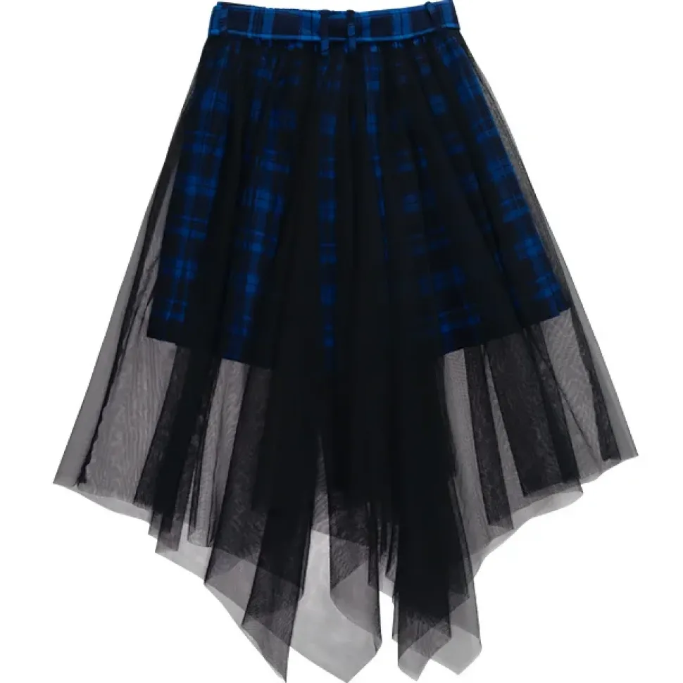 LISTEN FLAVOR Hemline Tulle Layered Skirt w/ Heart Belt