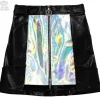 LISTEN FLAVOR Holographic Faux Leather Trapezoid Skirt