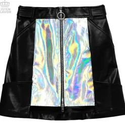 LISTEN FLAVOR Holographic Faux Leather Trapezoid Skirt
