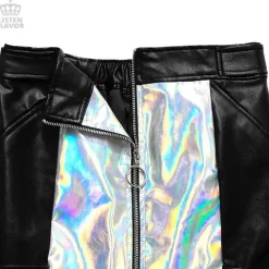 LISTEN FLAVOR Holographic Faux Leather Trapezoid Skirt