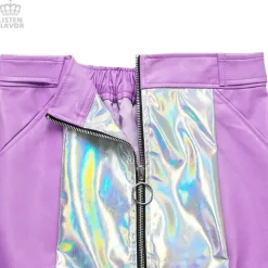 LISTEN FLAVOR Holographic Faux Leather Trapezoid Skirt