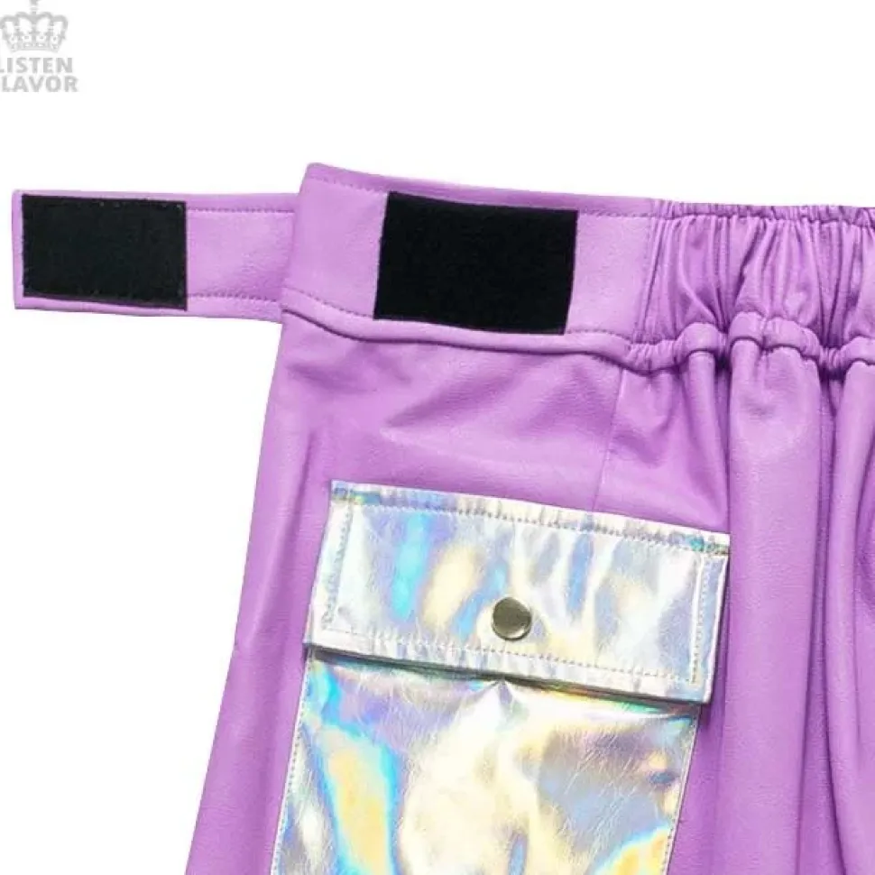 LISTEN FLAVOR Holographic Faux Leather Trapezoid Skirt