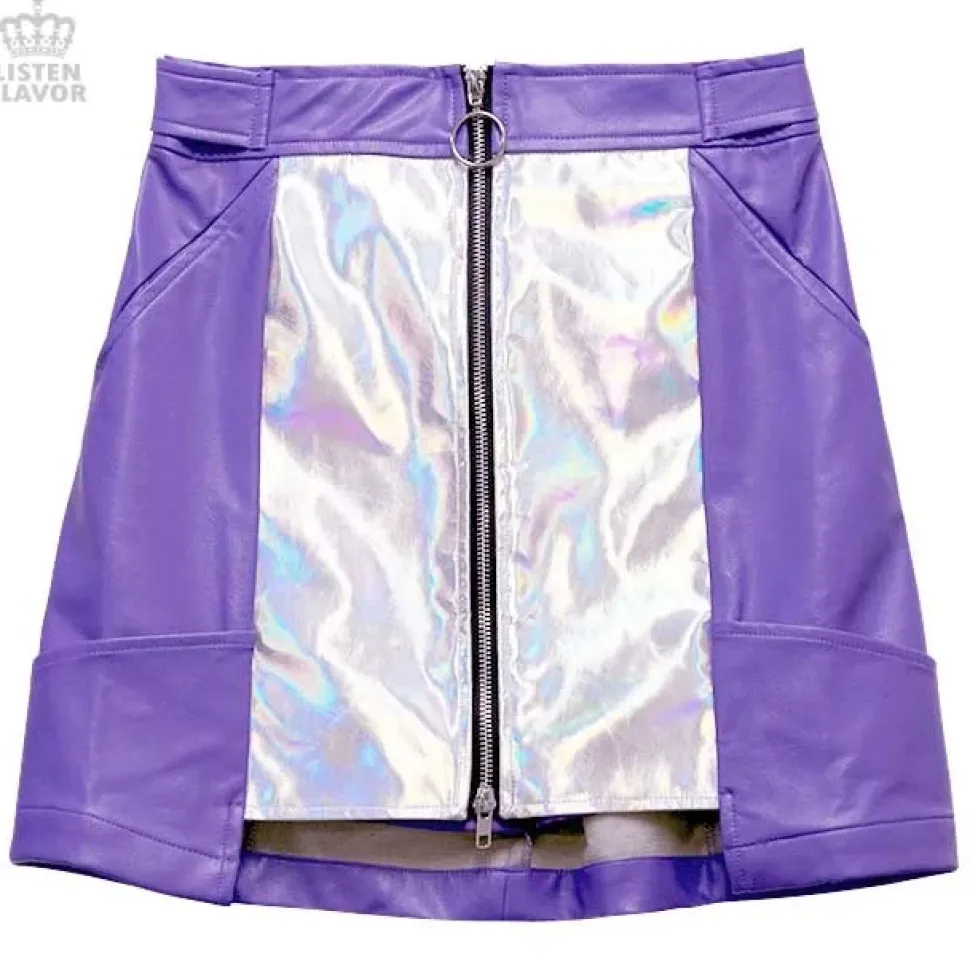 LISTEN FLAVOR Holographic Faux Leather Trapezoid Skirt