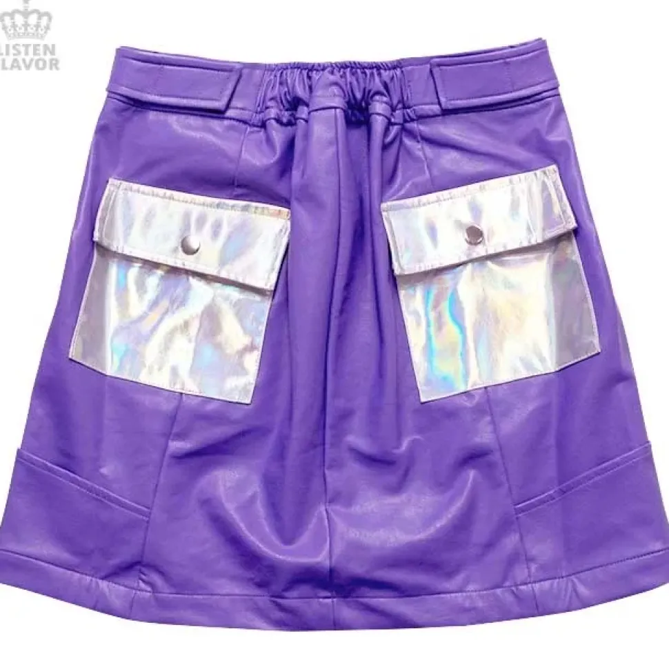 LISTEN FLAVOR Holographic Faux Leather Trapezoid Skirt