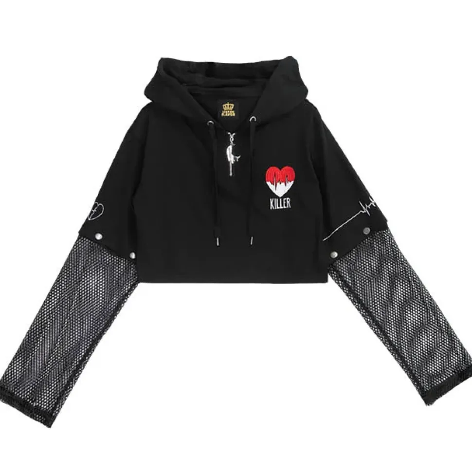 LISTEN FLAVOR Killer Heart 2-Way Mesh Short Hoodie