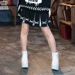 LISTEN FLAVOR Lace-Up Print Two-Tone Pleated Skirt