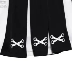 LISTEN FLAVOR Lace-Up Print Two-Tone Pleated Skirt