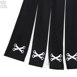 LISTEN FLAVOR Lace-Up Print Two-Tone Pleated Skirt