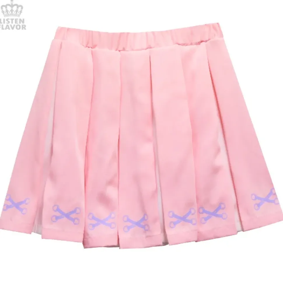 LISTEN FLAVOR Lace-Up Print Two-Tone Pleated Skirt