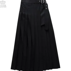 LISTEN FLAVOR Layered Pleated Long Flap Skirt w/ Shorts
