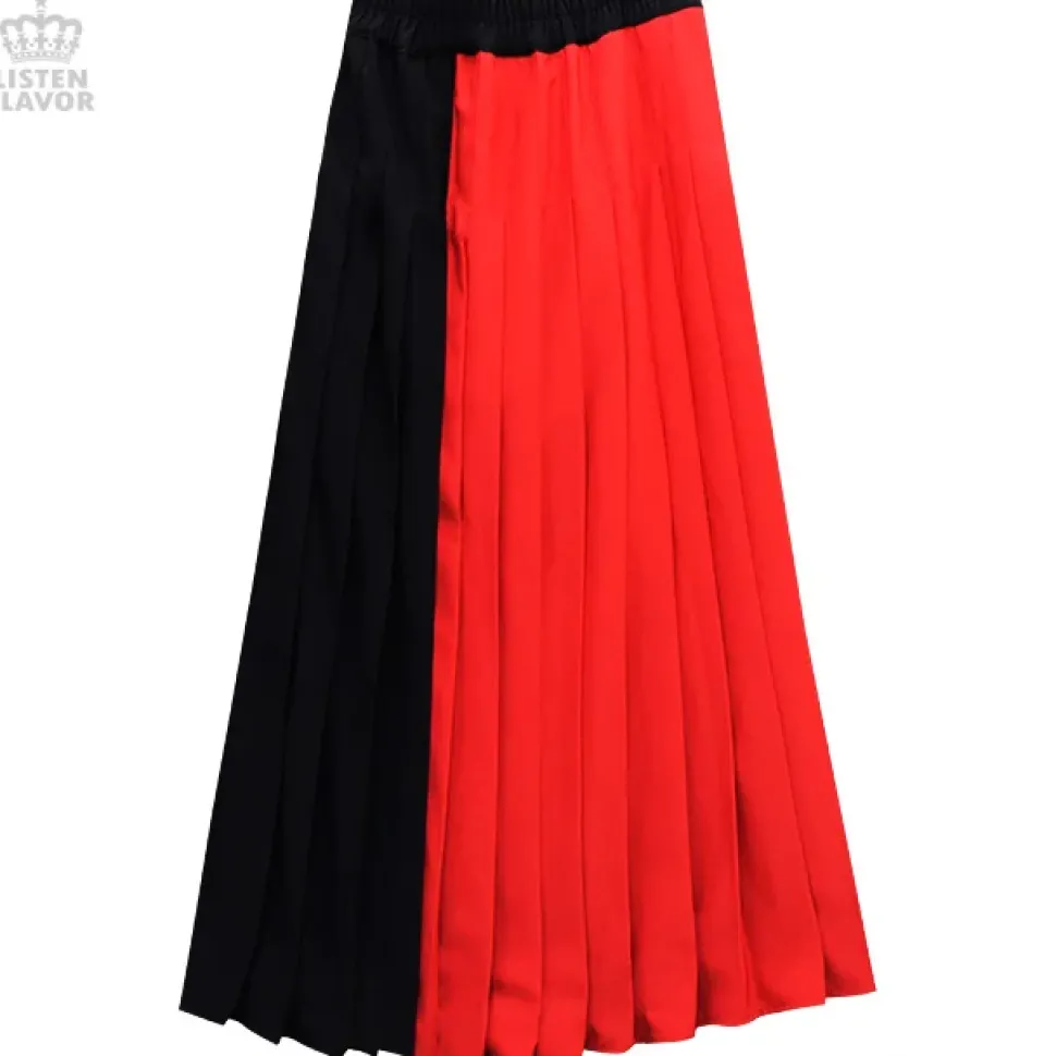LISTEN FLAVOR Layered Pleated Long Flap Skirt w/ Shorts