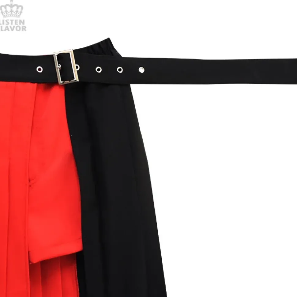 LISTEN FLAVOR Layered Pleated Long Flap Skirt w/ Shorts