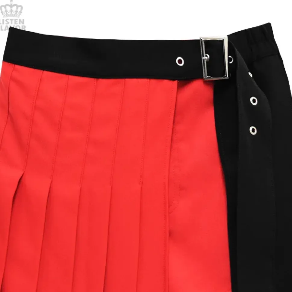 LISTEN FLAVOR Layered Pleated Long Flap Skirt w/ Shorts