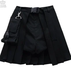 LISTEN FLAVOR Layered Pleated Flap Skirt w/ Shorts and Detachable Pocket